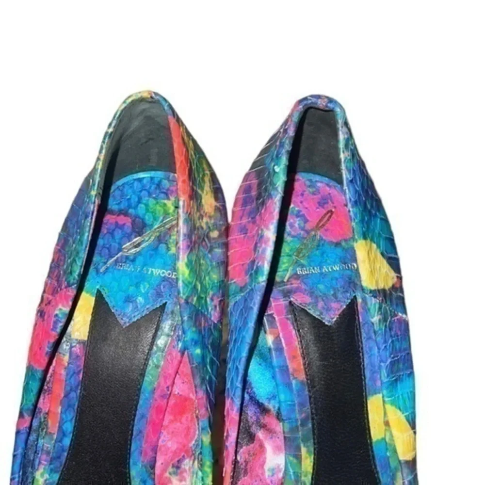 Brian Atwood Bambola Multicolored Snakeprint Peep‎ Toe Platform Heels Size 8.5
